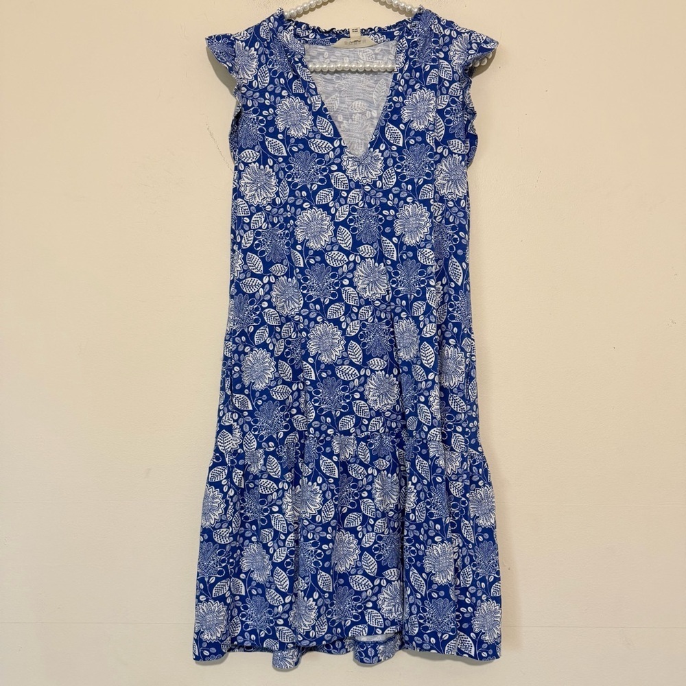 Boden Daisy Jersey Short Tiered Blue Dress SIZE 4 - Picture 2 of 6